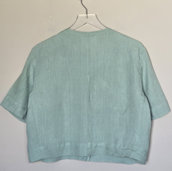 MaxMara Pleated 100% Linen Short Sleeve Cropped Top in Sage Green Italy Size 14 - Picture 2 of 7